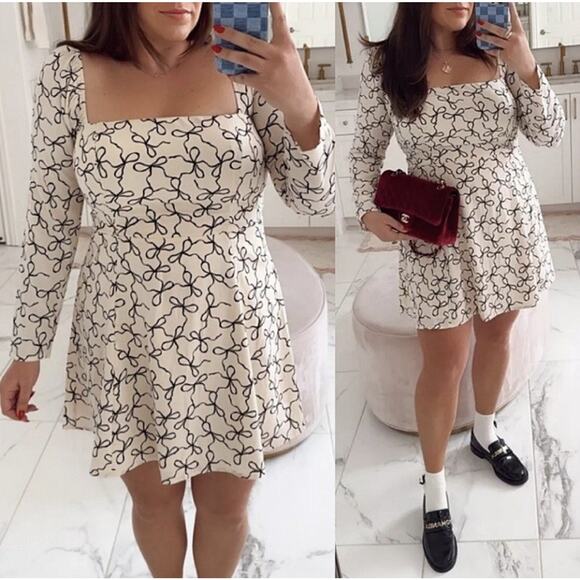 Abercrombie & Fitch Dresses & Skirts - Abercrombie & Fitch XS Bow Print Dress Mini Babydoll Croquette Holiday New i13